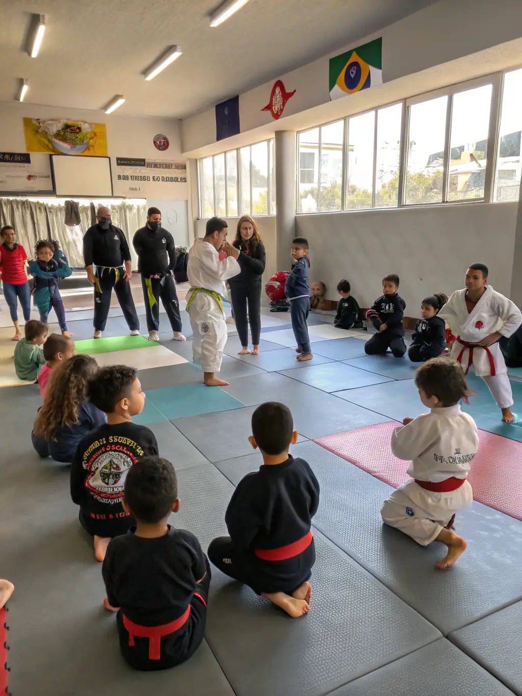 Image of ARCNJDA AMICALE RUTHENOISE DES CEINTURES NOIRES DE JUDO ET DISCIPLINES ASSOCIEES members participating in a community outreach program, teaching basic self-defense techniques.