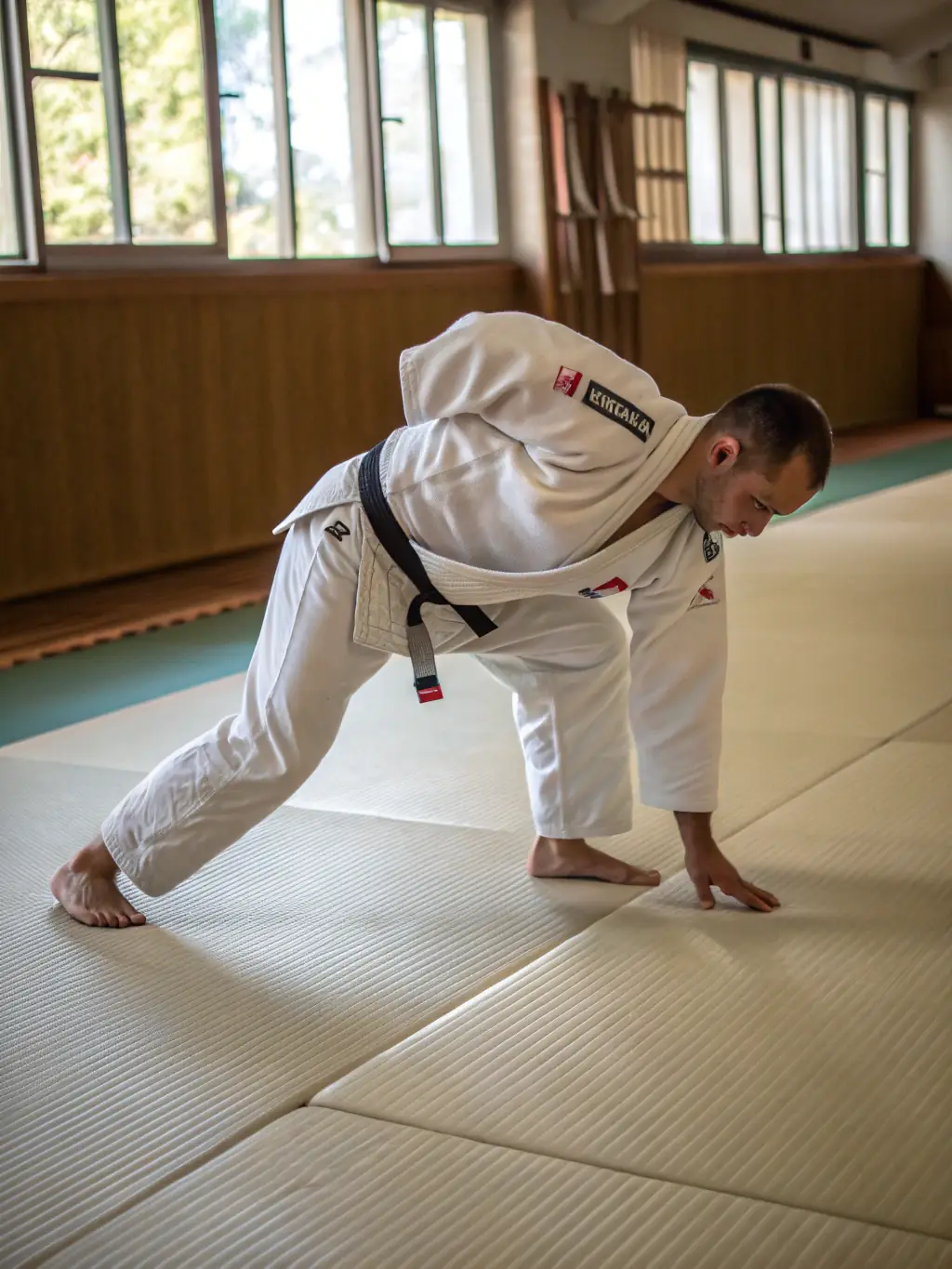 A photo of judo practitioners demonstrating a grappling technique during a training session at ARCNJDA AMICALE RUTHENOISE DES CEINTURES NOIRES DE JUDO ET DISCIPLINES ASSOCIEES.
